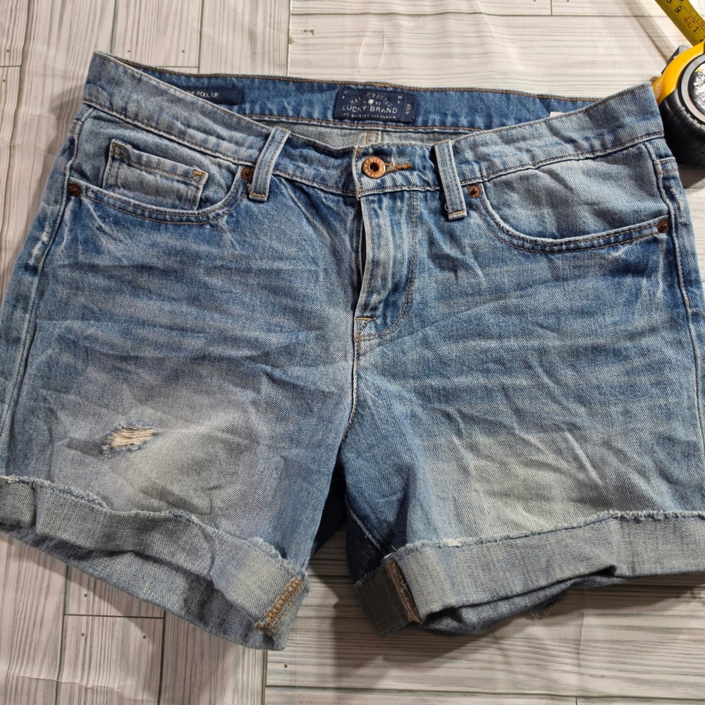 Lucky Brand The Roll Up Denim Shorts Light Wash Distressed Cuffed Size 6 28